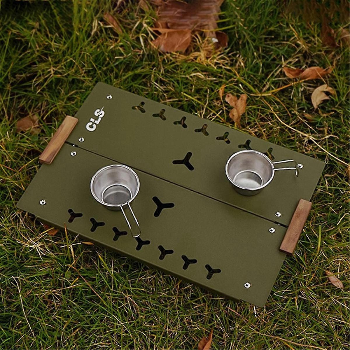 Outdoor Single Picnic Mini Tables Aluminium Alloy Portable Desk for Camping Hiking 30X20.5cm- Gree
