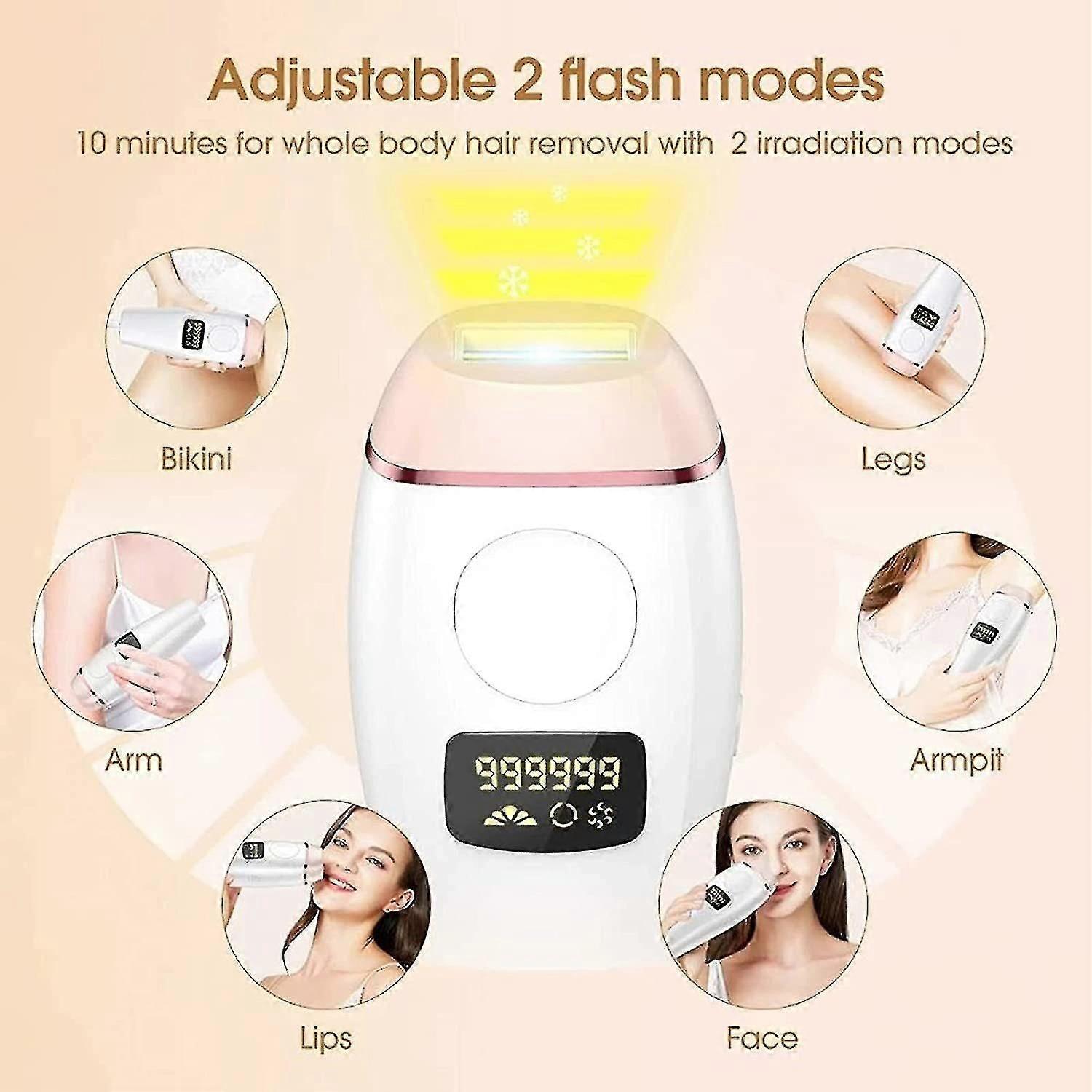 Professional IPL pulsed light epilator, 990,000 flashes, 2 modes, 5 energy levels(White)