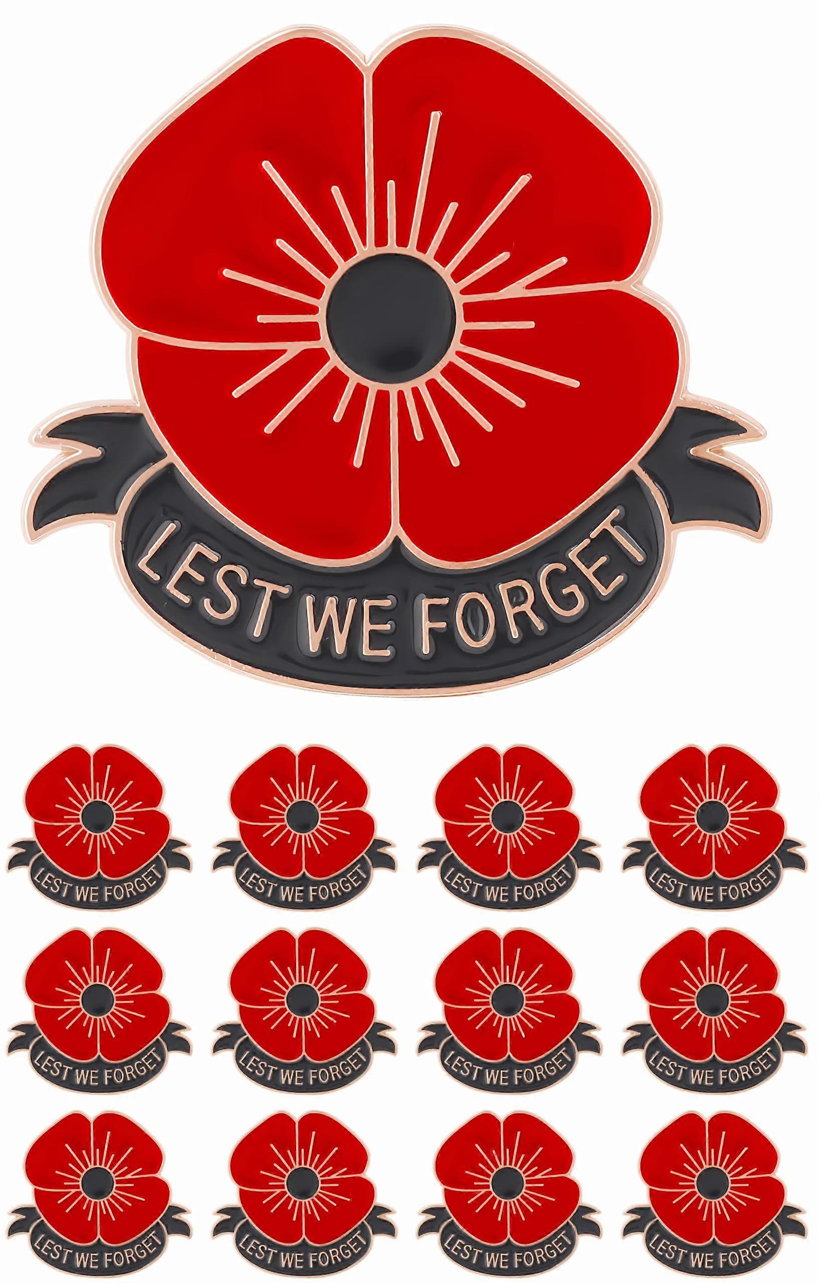 Memorial Day Poppy Flower Brooch Pins 12/25/50/100 Pieces Enamel Lapel Pins for Men Women Veterans Day Remembrance Gift