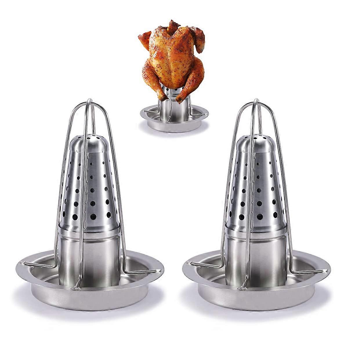 Chicken Roaster The Stainless Steel Chicken Holder Can Chicken Grill Poultry Roasting Tray with Aroma Container (Pack of 2) (2) Ref: 1678