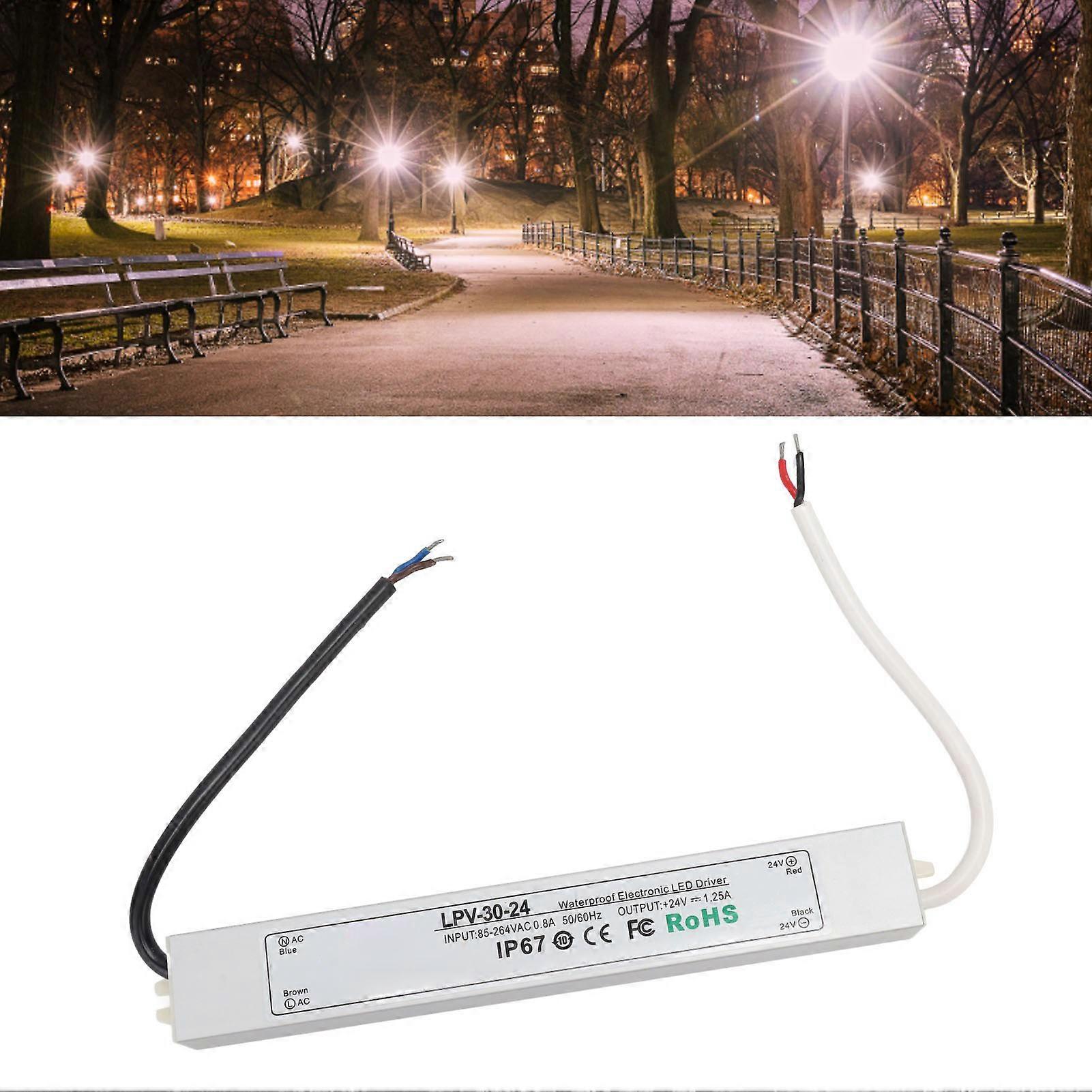 LED Driver IP67 Waterproof 24V Low Voltage Output Power Supply Transformer Adapter for Lamp Security Camera 85‑264V LPV 30W 24V 1.25A