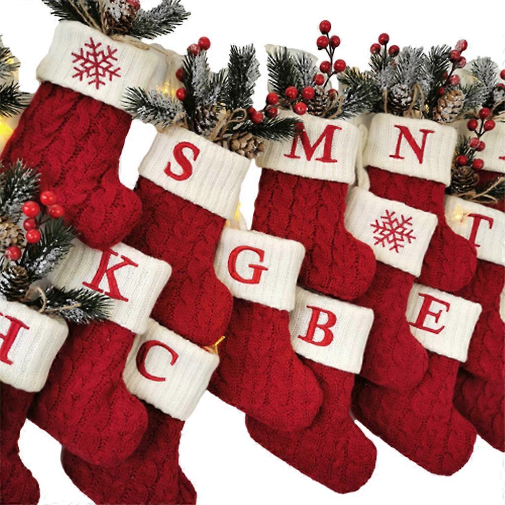 10pcs Merry Christmas Socks Red Snowflake Alphabet Letters Xmas Stocking Tree Hanging Pendant Decorations Multicolor