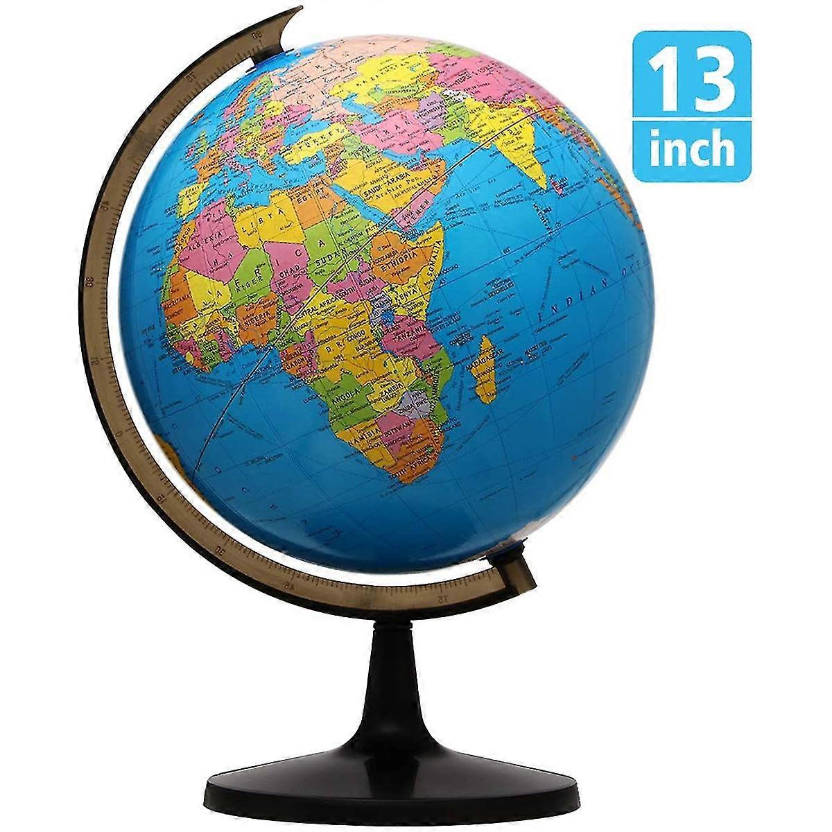 2025 Spinning 13" World Globe with Stand for Kids Learning, Classroom Desk Students