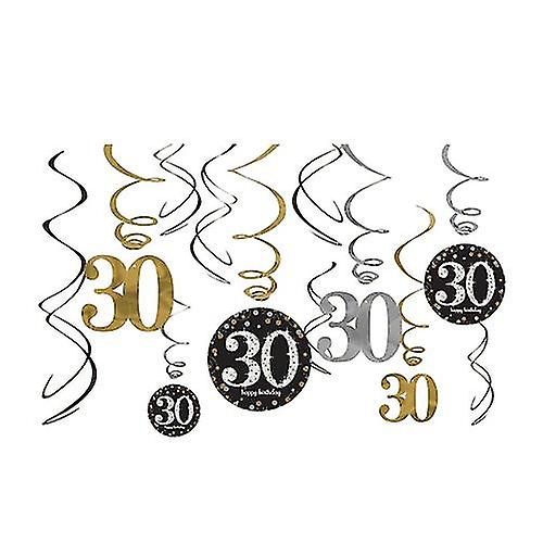 Amscan Sparkling Gold Celebration 30th Birthday Hanging Swirl Decorations - 12 Pack