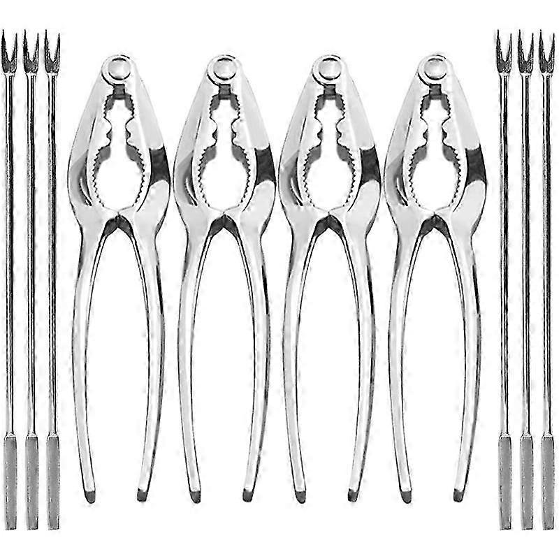 Seafood Tools Set Nut Crackers of 10 Pcs Seafood Opener Tool Set, 4 Pcs Crab Crackers and 6 Pcs Seafood ForksSilver SZRH A-F