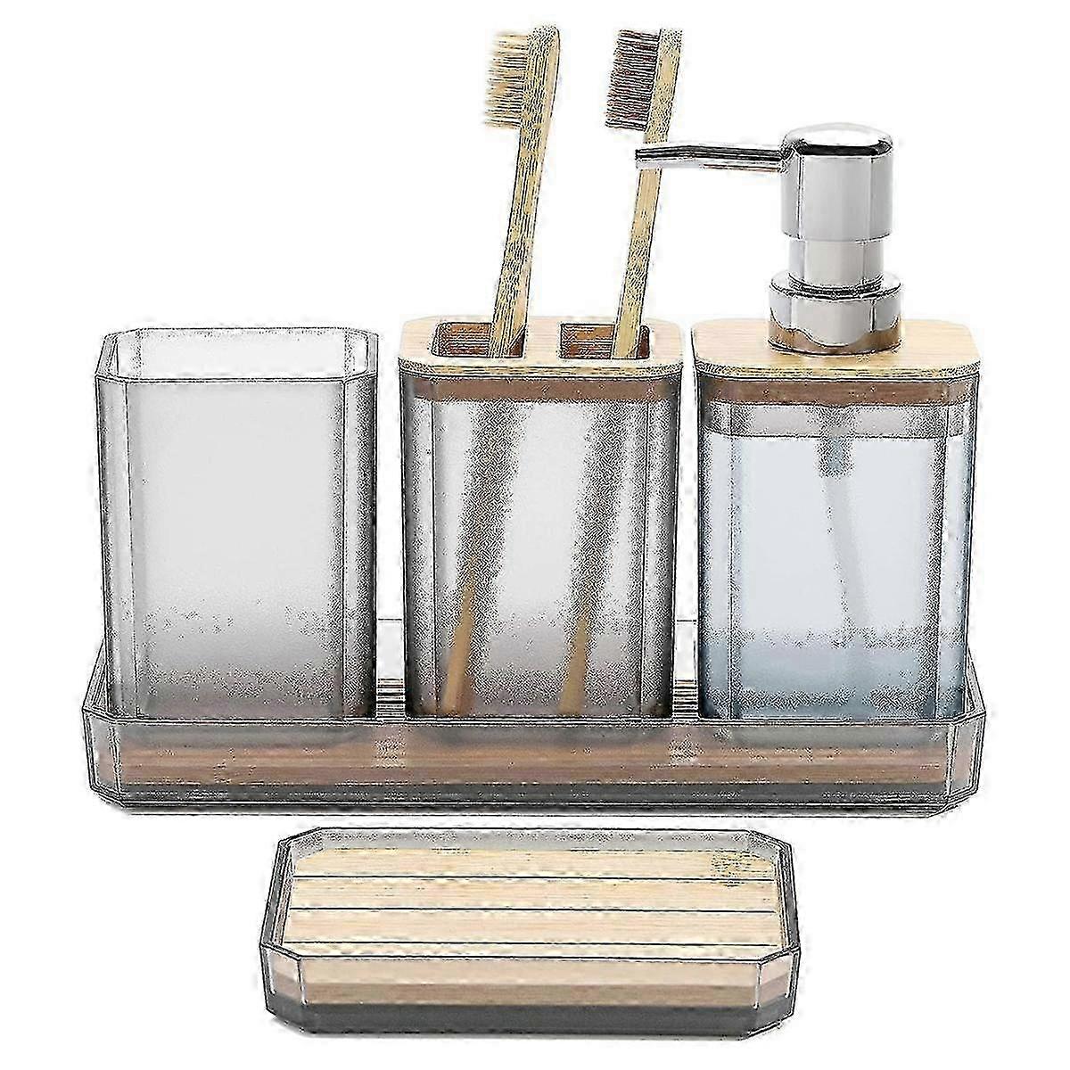 5 Pcs Bathroom Set - Soap Dispenser, Dish, Toothbrush Holder & Cup