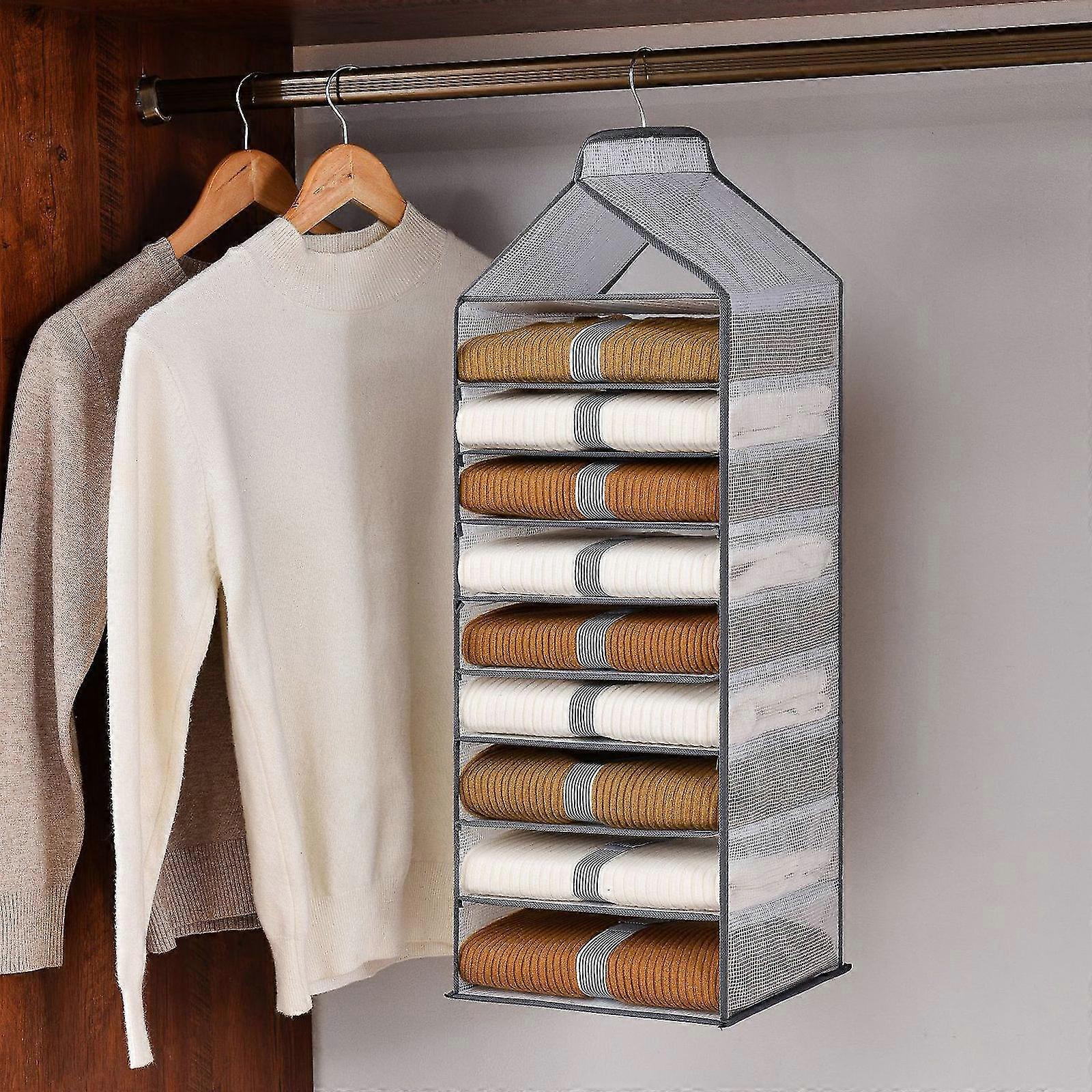 6/9/12 Grid Hanging Closet Organizer - Space Saving Wardrobe Storage, Grey (9 Grids)