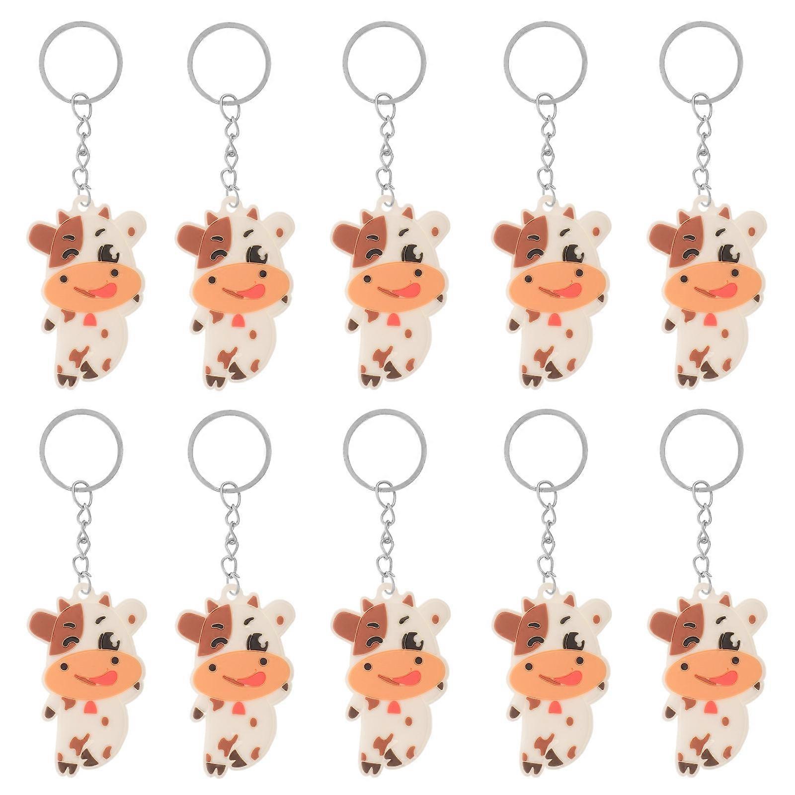 10pcs Cartoon Cow Shaped Key Rings Easy to Attach Assorted Color PVC Perfect for Home
