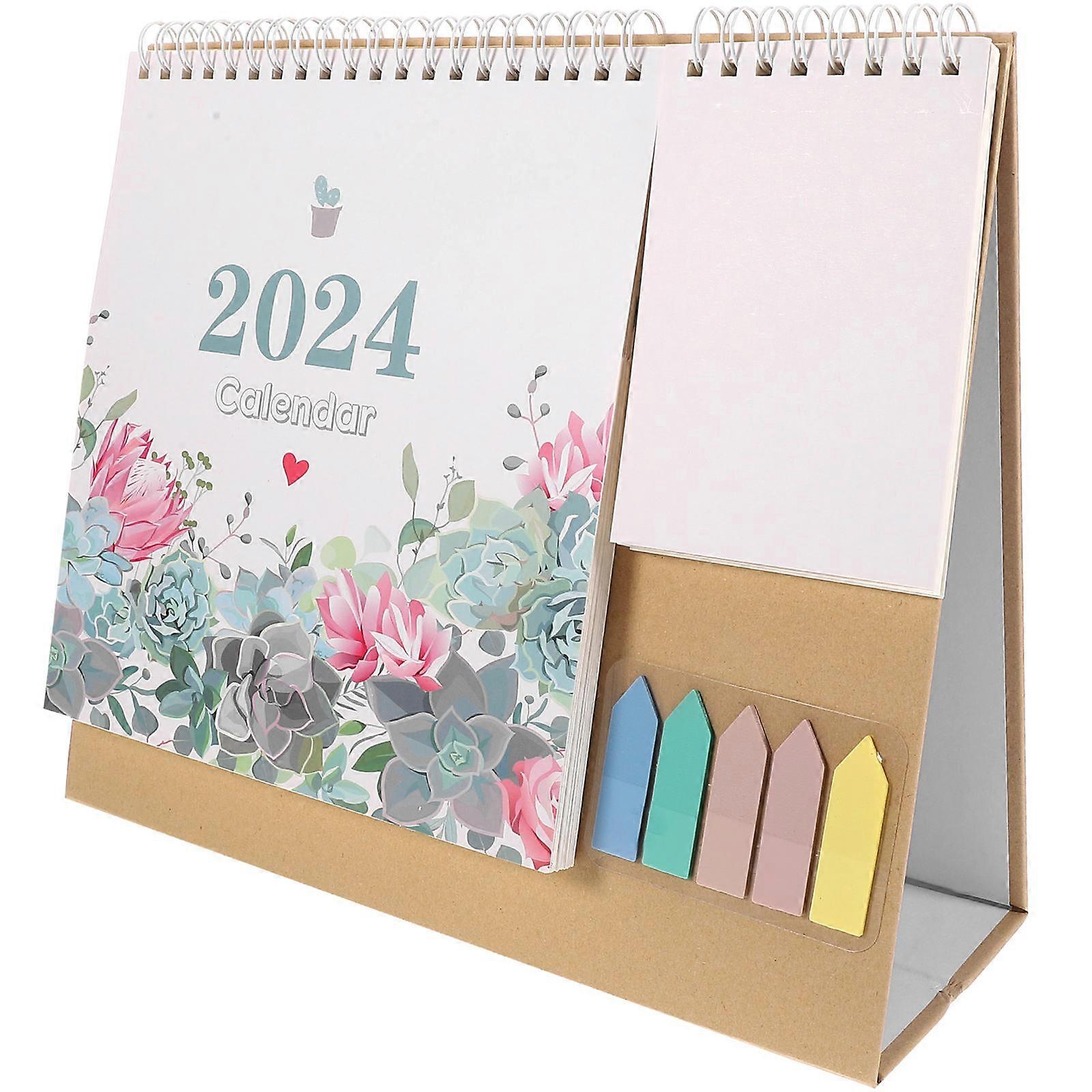 Delicate Desk Calendar Rectangular Shape For Teachers Planning Use In Study Beige Color 25x18.8cm Scheduling 1Set
