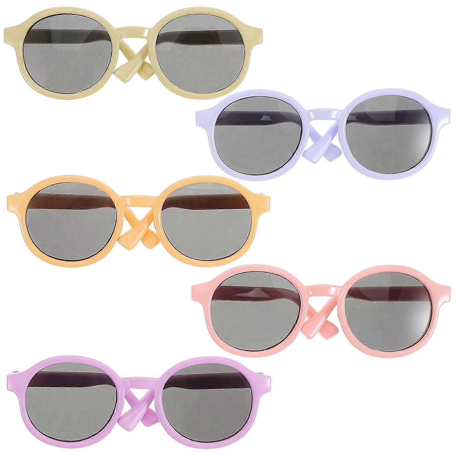 Mini Glasses Models Doll Sunglasses Dollhouse Play Macaron Blue Black Gray Lens Round Shape 5Pcs