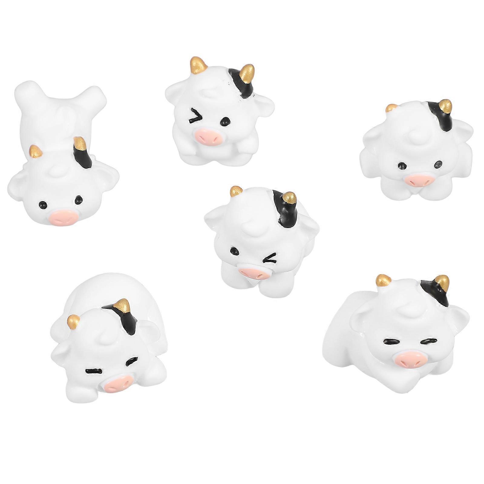 6pcs Mini Resin Cow Figurines for Fairy Garden & Desktop Decor – Realistic Small Animal Statues for Micro Landscape Gardening & Creative Tiny Cattle