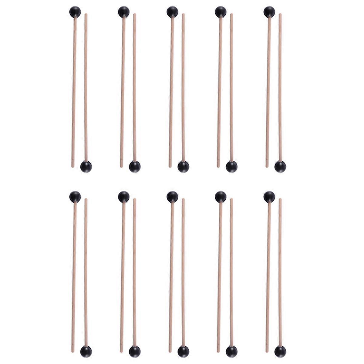 2Pcs Soft Rubber Head Sticks Wood Handle Bell Mallets Black
