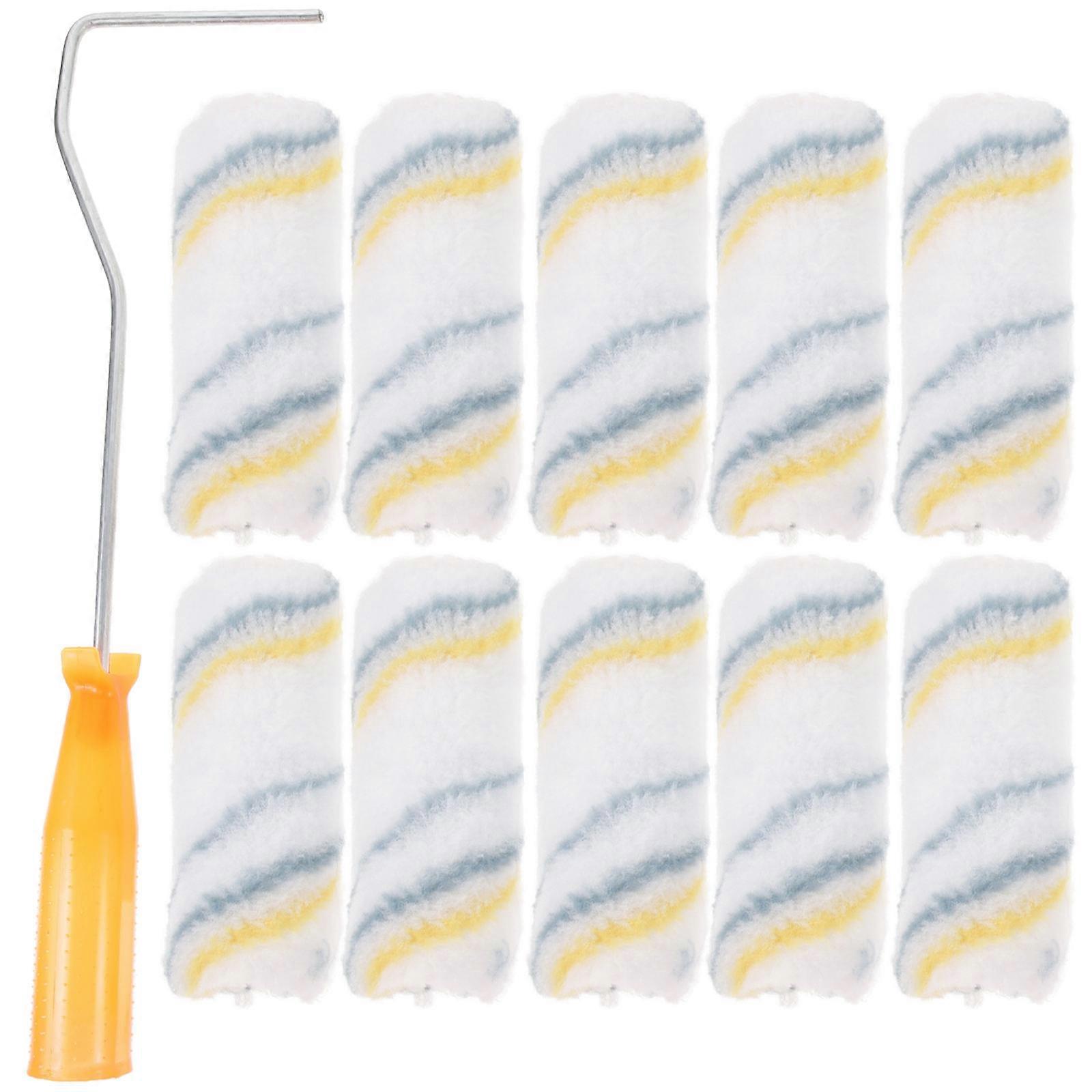 Mini Wall Paint Roller Brush with Yellow Grey Hot Melt Rollers and Removable Handle for Doors, Windows, Baseboards, DIY Home and Dorm Decoration