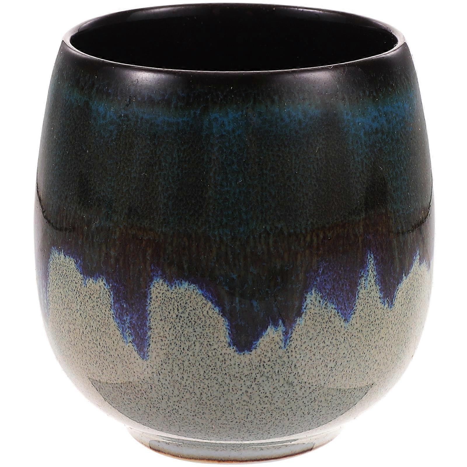 Ceramics Coffee Cup Elegant Compact Striped Design Blue 5x5x6cm Tea Container 1Pcs