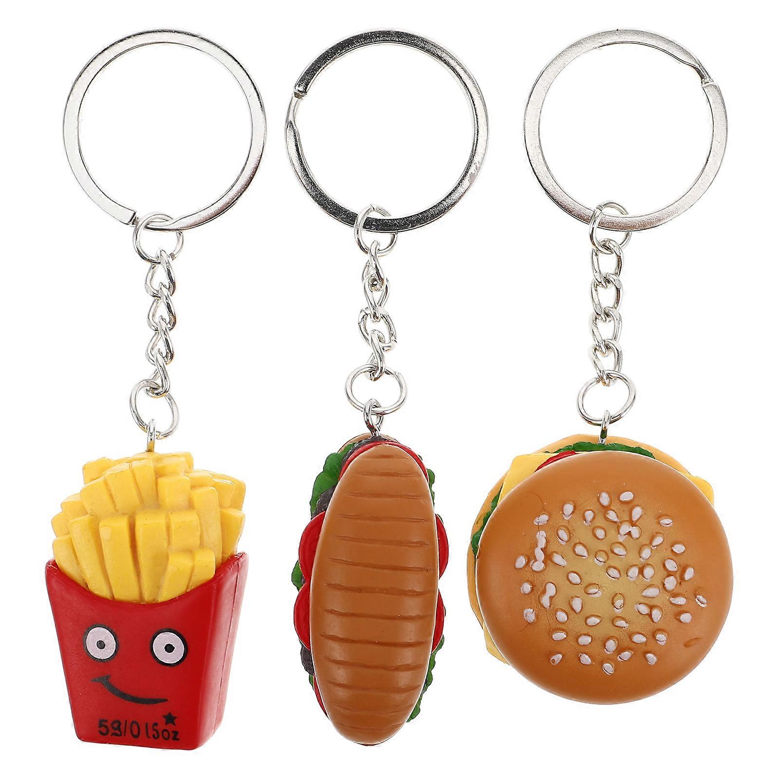 Bread Key Chain Artificial Fast Food Keychain Creative Hamburger Hot Dog And French Fries Pendant For Bag Purse Wallet Cellphone Or Car Multi 3Pcs