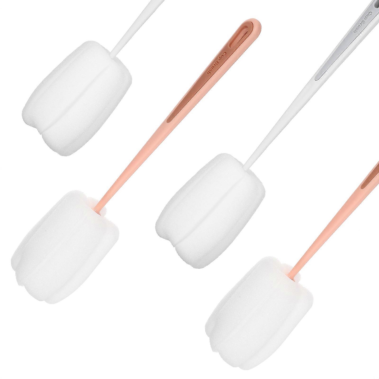 4pcs Long Handle Bottle Cleaning Brushes with Sponge, Lightweight & Portable for Travel and Home Use