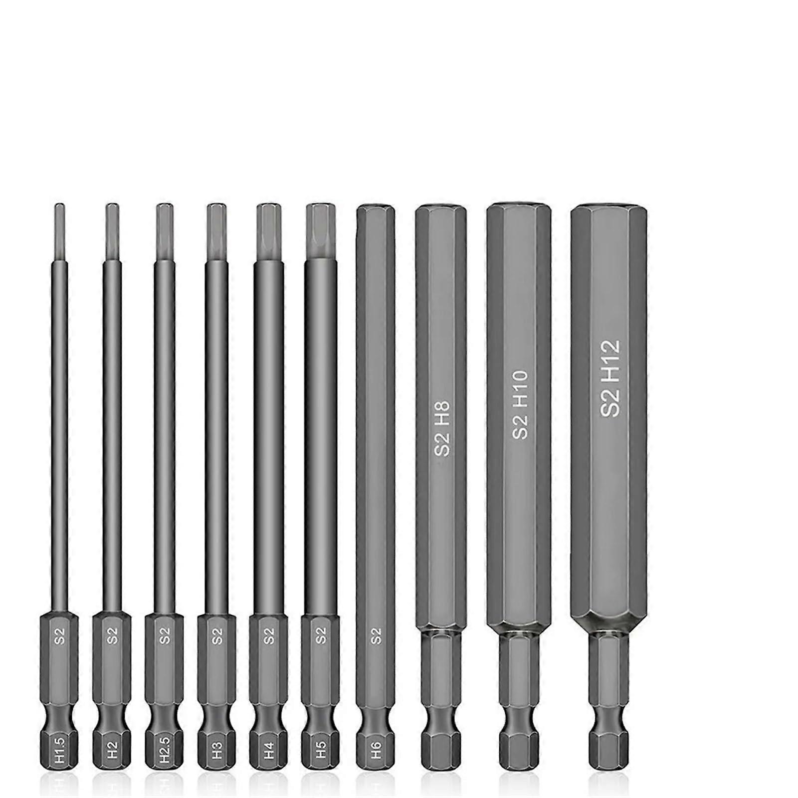 1.5-12mm Hex Key Set, 1/4 Inch Allen Wrench Drill Bit Set, Magnetic Drill Bits, 100mm Length, 10 Pieces