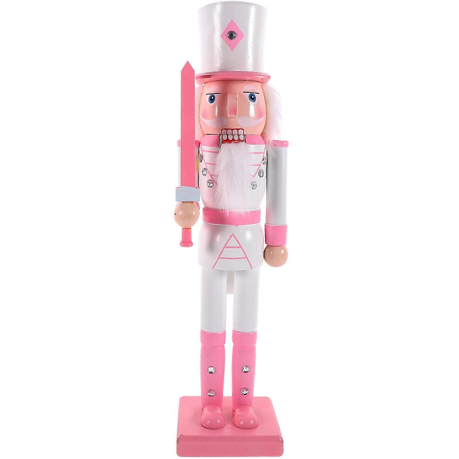 Holz Desktop Nussknacker Soldat Form Statue Weihnachtsverzierung Rosa 9,8 x 2,6 x 2,6 Zoll Tischdekoration 1 Stück
