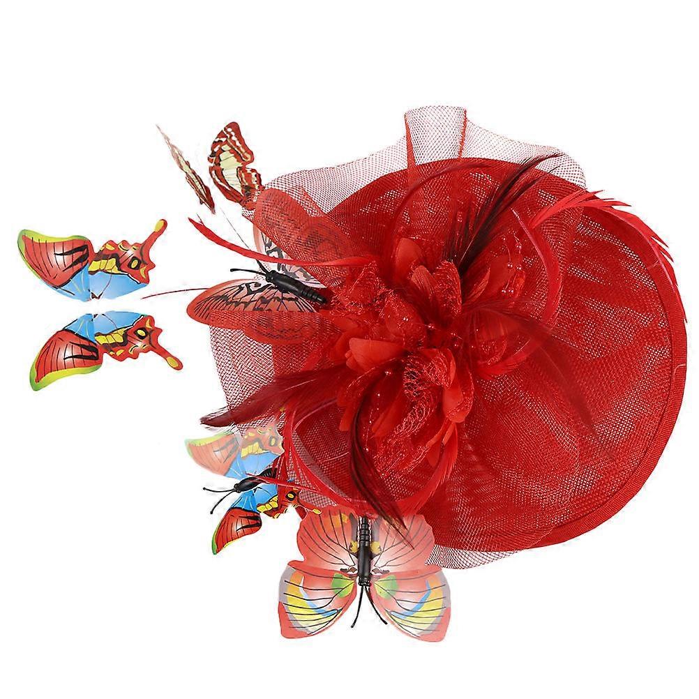 Fairy Headpiece For Women Fascinator Hat Butterfly Red 3D Butterfly Shape Stage Performance 1Pack
