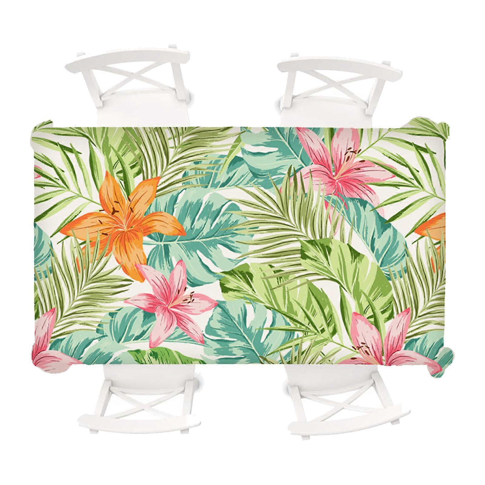 Table Decoration For Party: Exotic Tropical Flowers Hibiscus And Palm Leaf Square Table Cloth Polyester Tablecloth, Antiskid Fade-Resistant