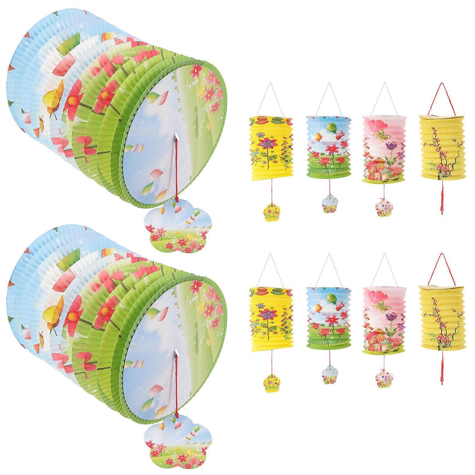 Decorative Paper Lanterns Round Colored Paper Lanterns Mixed Patterns 16X16X22cm Easy Assembly 10Pcs