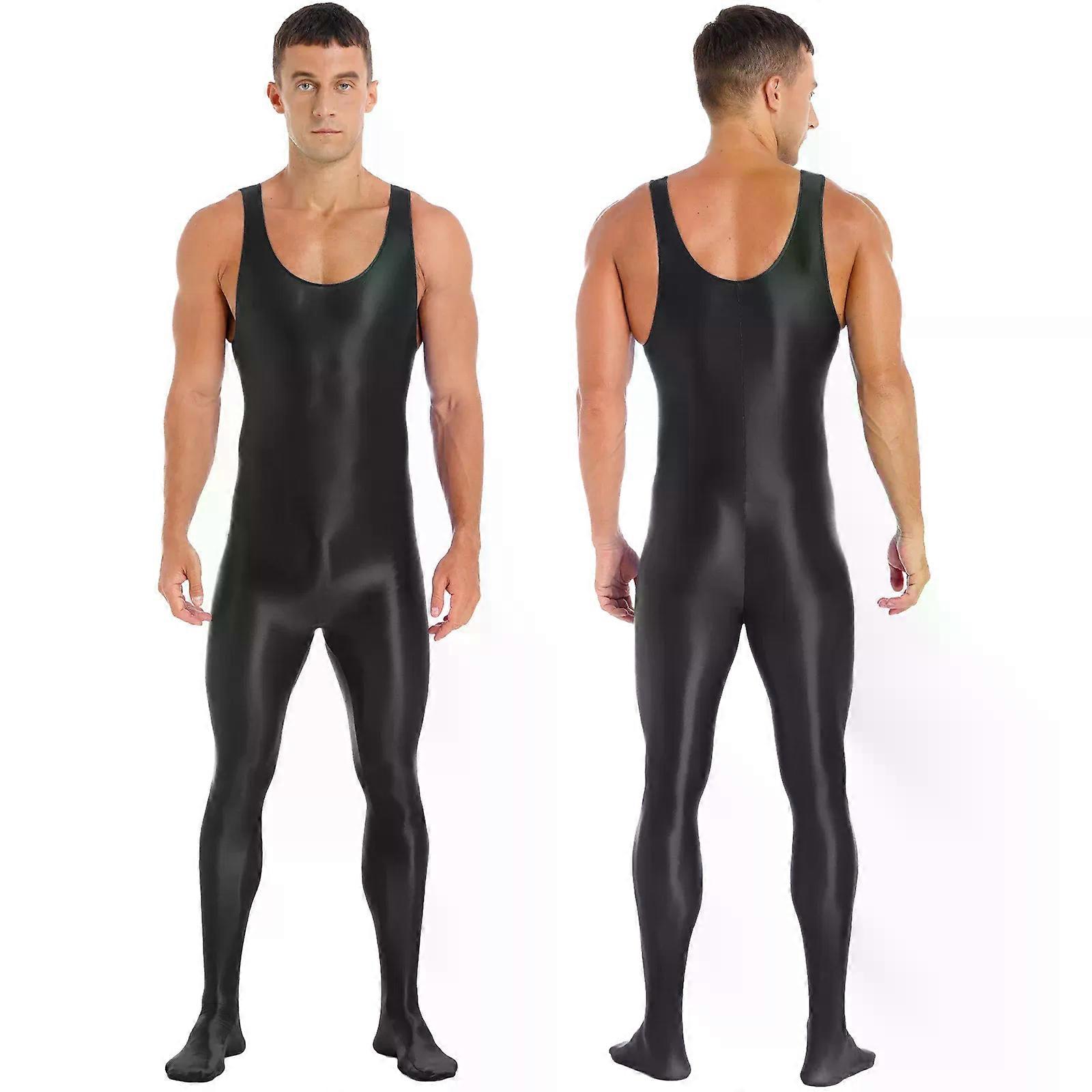 الرجال لامع bodystocking قطعة واحدة ملابس نوم بلا أكمام صلبة بدلة القاع بذلة اللياقة البدنية تجريب ملابس رياضية ملابس السباحة