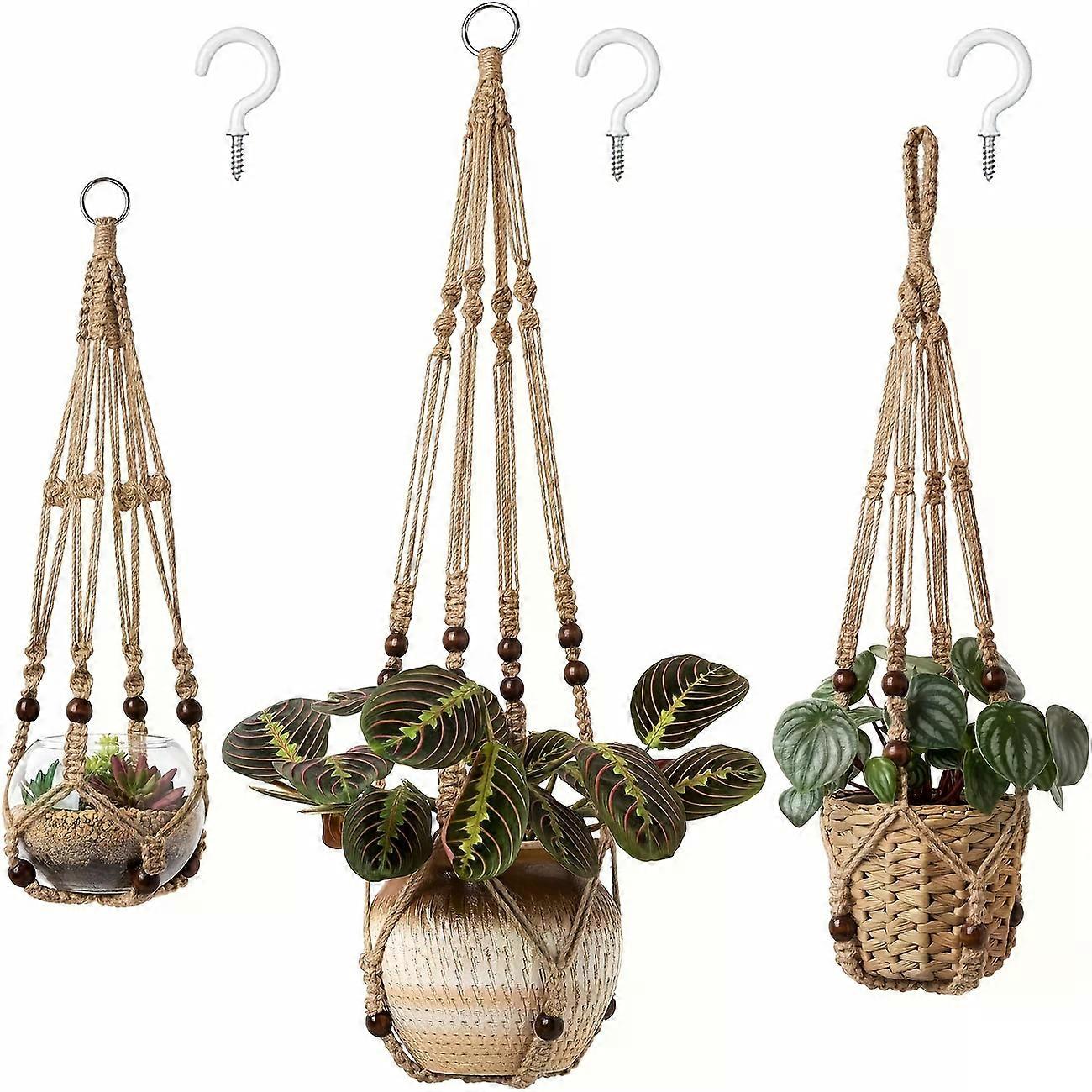 3pcs Macrame Indoor Plant Hangers with Different Size Hanging Planter Basket, Beads, and No Tassels