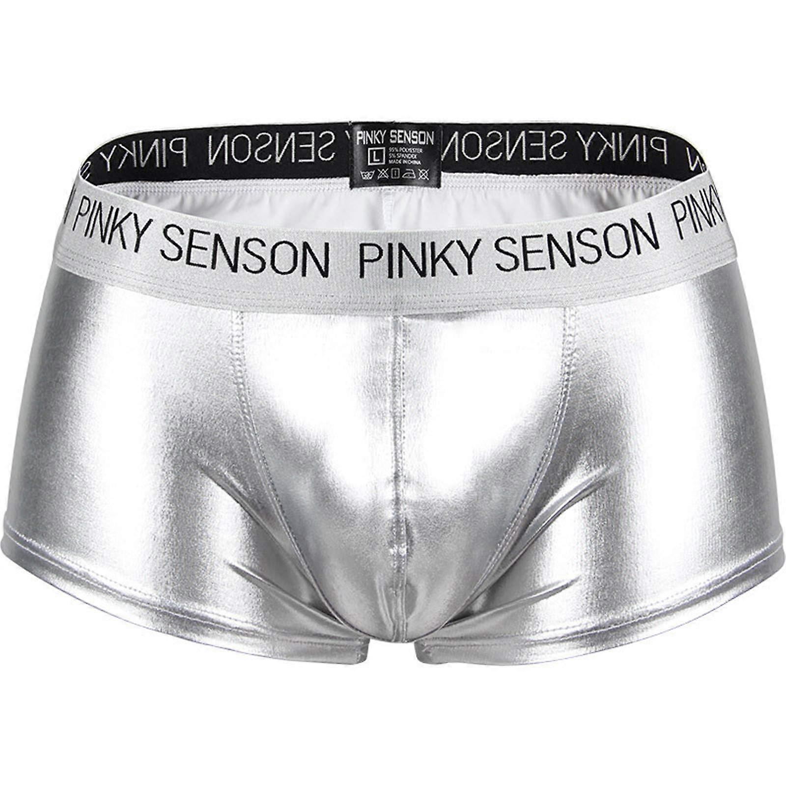 Erkekler için Seksi İç Çamaşırı Deri Boxer Şort Metalik Parlak Görünüm Erkek Külot Clubwear Kısa Parti İç Çamaşırı Patent İç Çamaşırı İç Çamaşırı Gümüş XXL