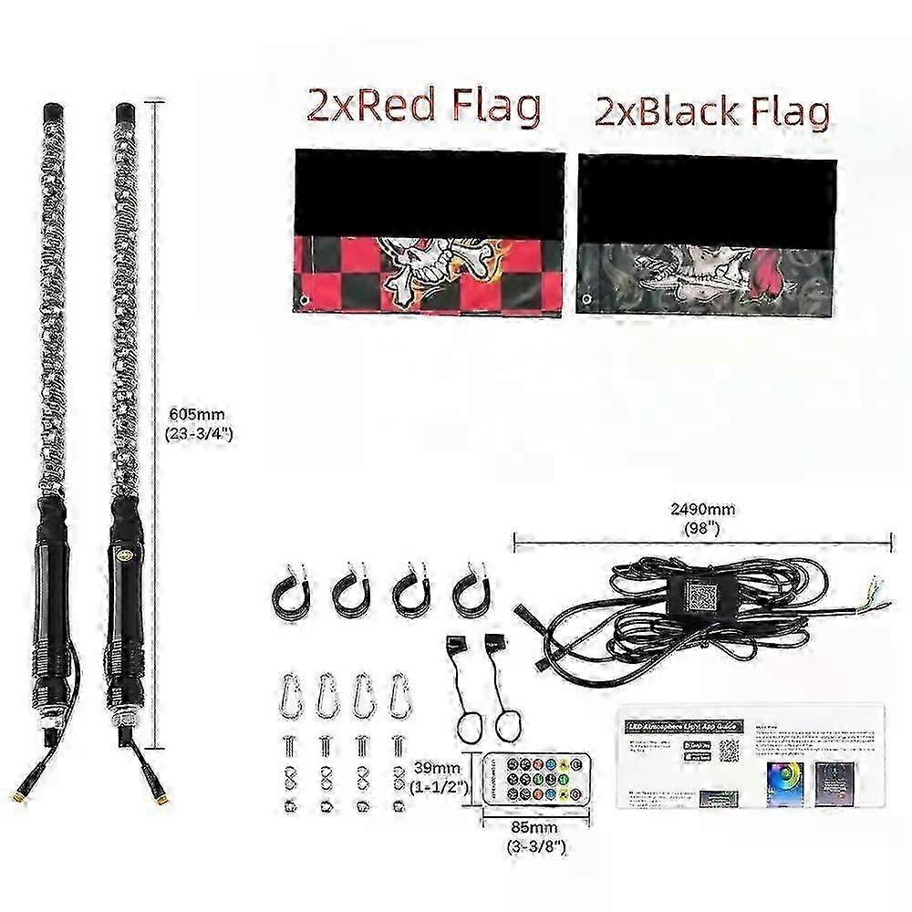 2ft LED Whip Lights Lighted Antenna Whips for ATV UTV Suitable for Some Brand Off Road Truck Sand Buggy Dune Flagpole Lamp