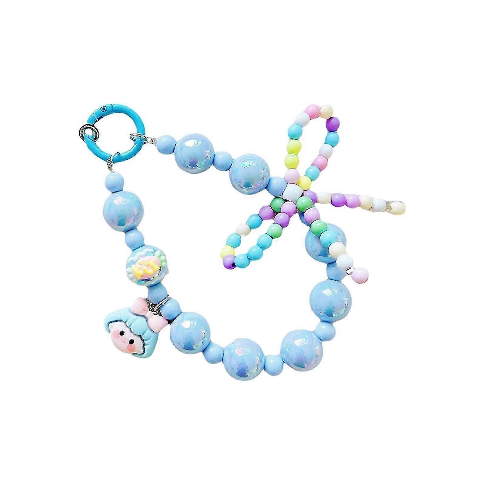 Personalizes Beaded Phone Rope Pendant Lanyard Sparkling Crystal Bead Cellphone Chain Strap for Smartphone Keyring  blue