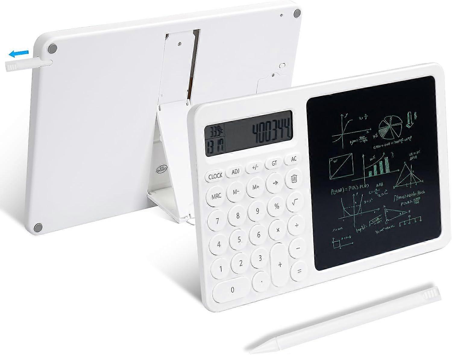 in 1 calculator with LCD writing pad, desktop calculator with electronic calendar, time and temperature indicator, 10-digit LCD display calculator