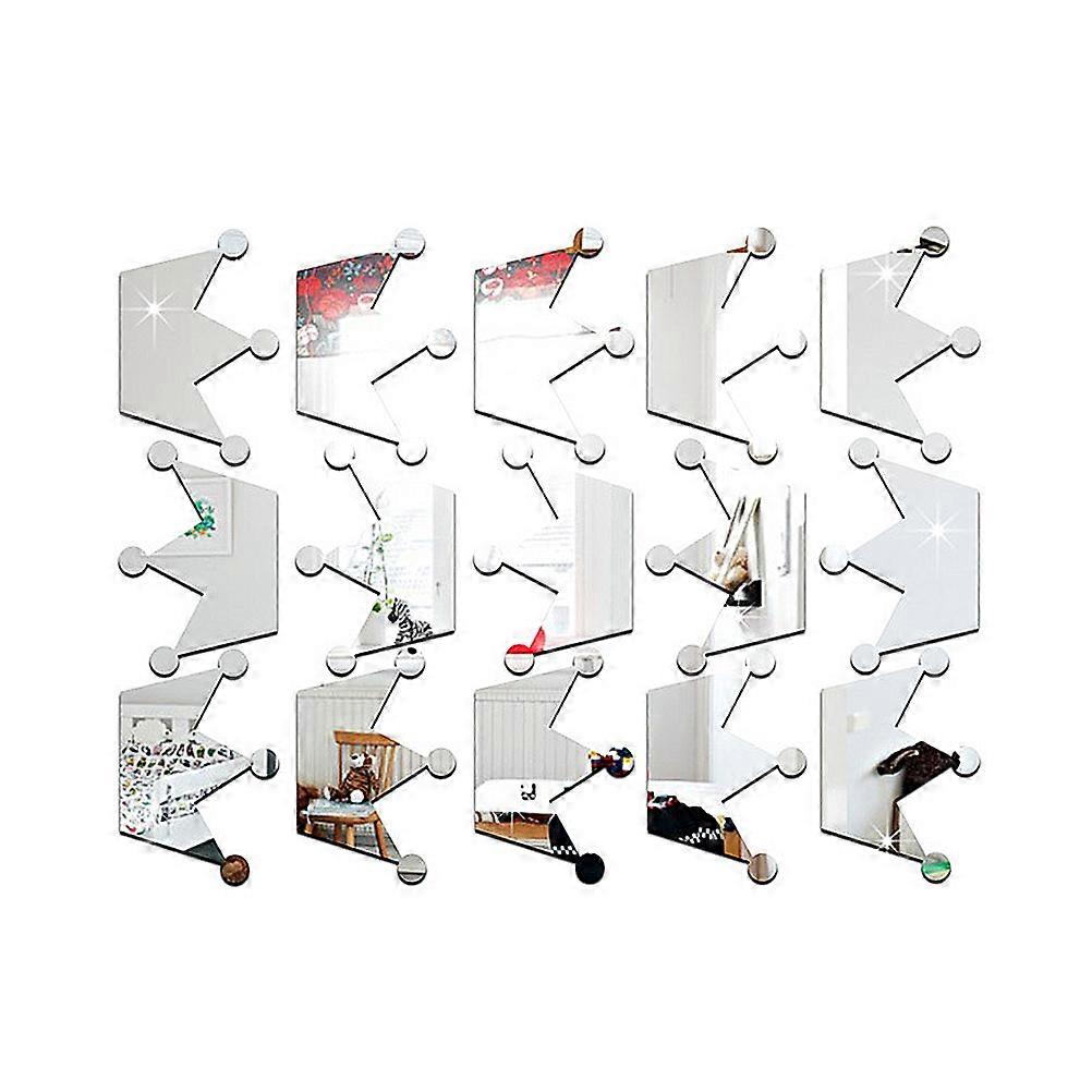 Bedroom Crown Sticker Mirror Decals Silver Crown Shape Removable 15Pack