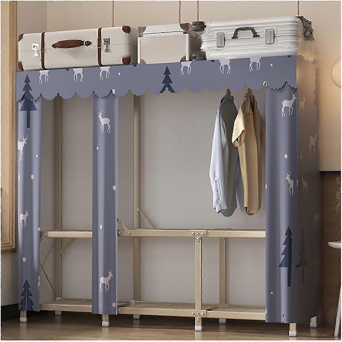 Large Portable Fabric Wardrobe Organiser with 5 Compartments Modern Wardrobe with Metal Frame for Hanging Clothes in the Bedroom (Colour: Blue B)