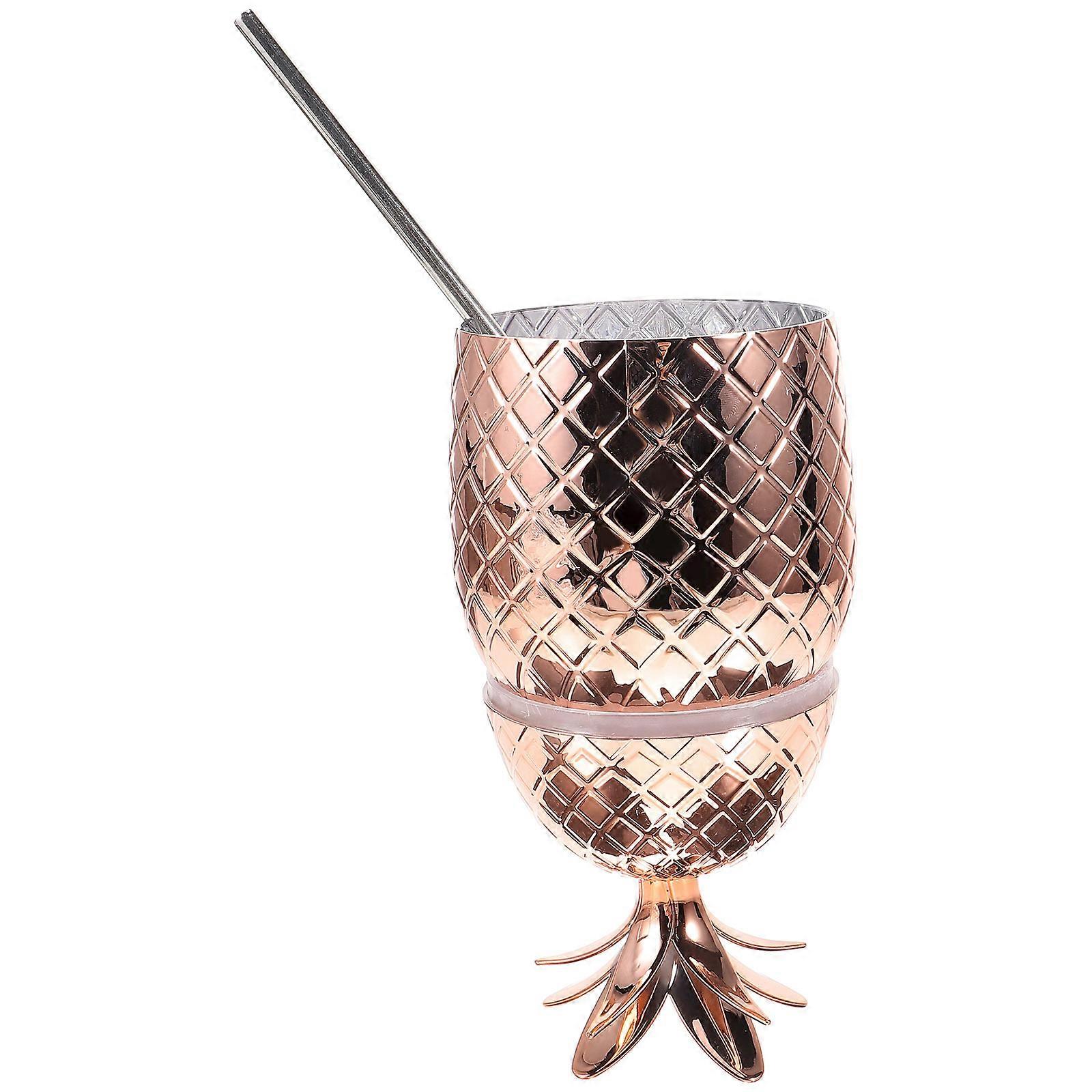 Drinking Glasses Pineapple Tumbler Cups With Straw Reusable Party Supply 450ml Suitable For Wedding And Christmas In Rose Gold Color 1 Set