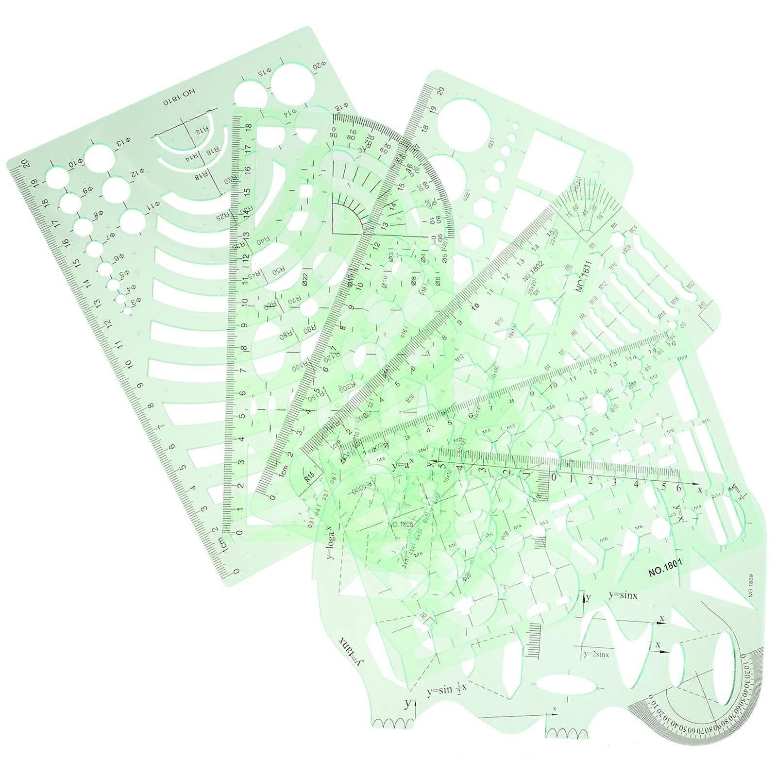 Drawing Stencil Geometric Template Ruler For Construction Web Technology High Grade Plastic 18.00X11.00X0.10cm Drawing 6Pcs