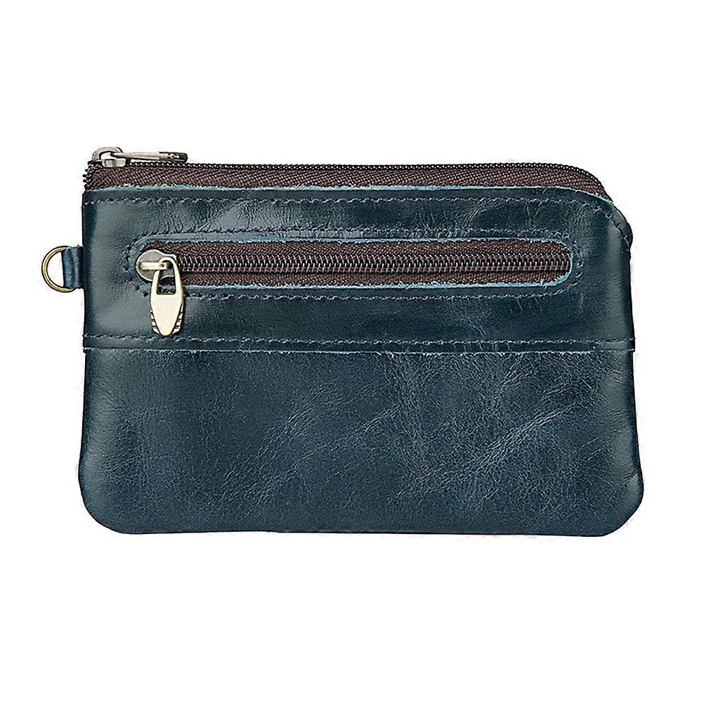 Men's Zip Wallet Retro Style Rectangular Multi-Function Zipper Bag For Administrative Staff Blue Leather 1Pcs
