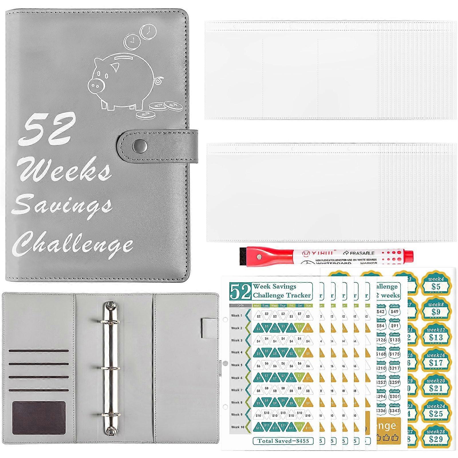 52 Week Savings Challenge Planner  Budget Binder with Envelopes  Trackers (Grey)