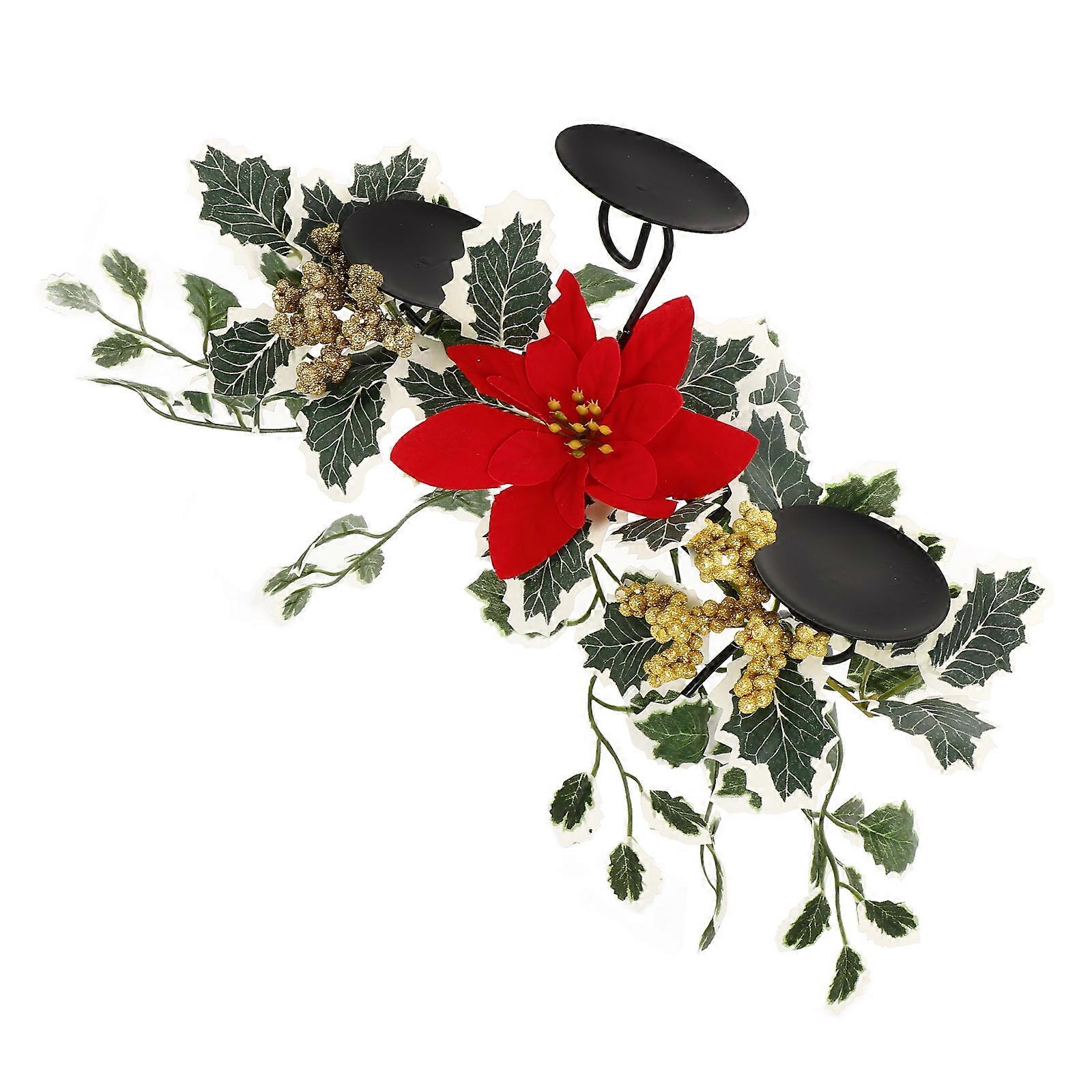 Candleholders Christmas Candle Stand Heat-Resistant Vintage Style Poinsettia And Leaves Design For Event Planners 1Pcs