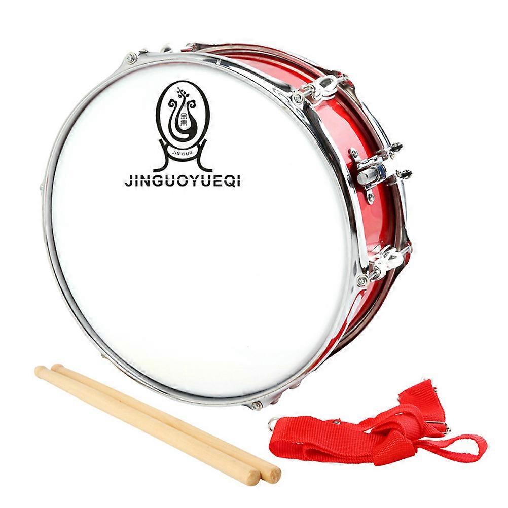 Red Snare Drum Kit with Finish Adjustable Strap and Drum Sticks for Children Musical Toy Metal 10 Inch
