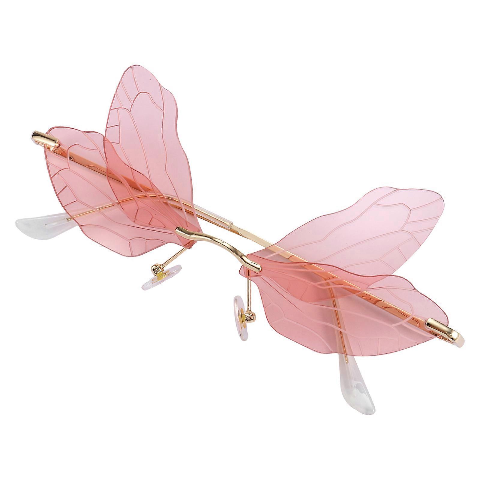 Frameless Unisex Wing Shaped Sunglasses with Irregular Dragonfly Design, Durable Fashion Eyewear for Men and Women