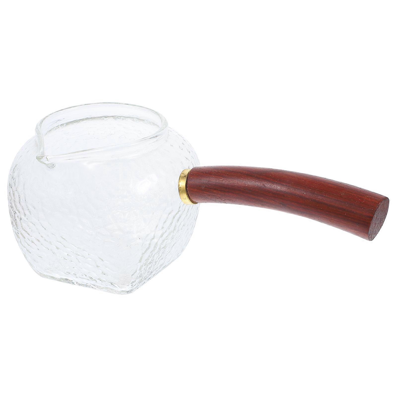 Milk Frothing Cup With Unique Spout Design For Home Use Wooden Handle Heat Resistant Clear 17X8CM 1Pack