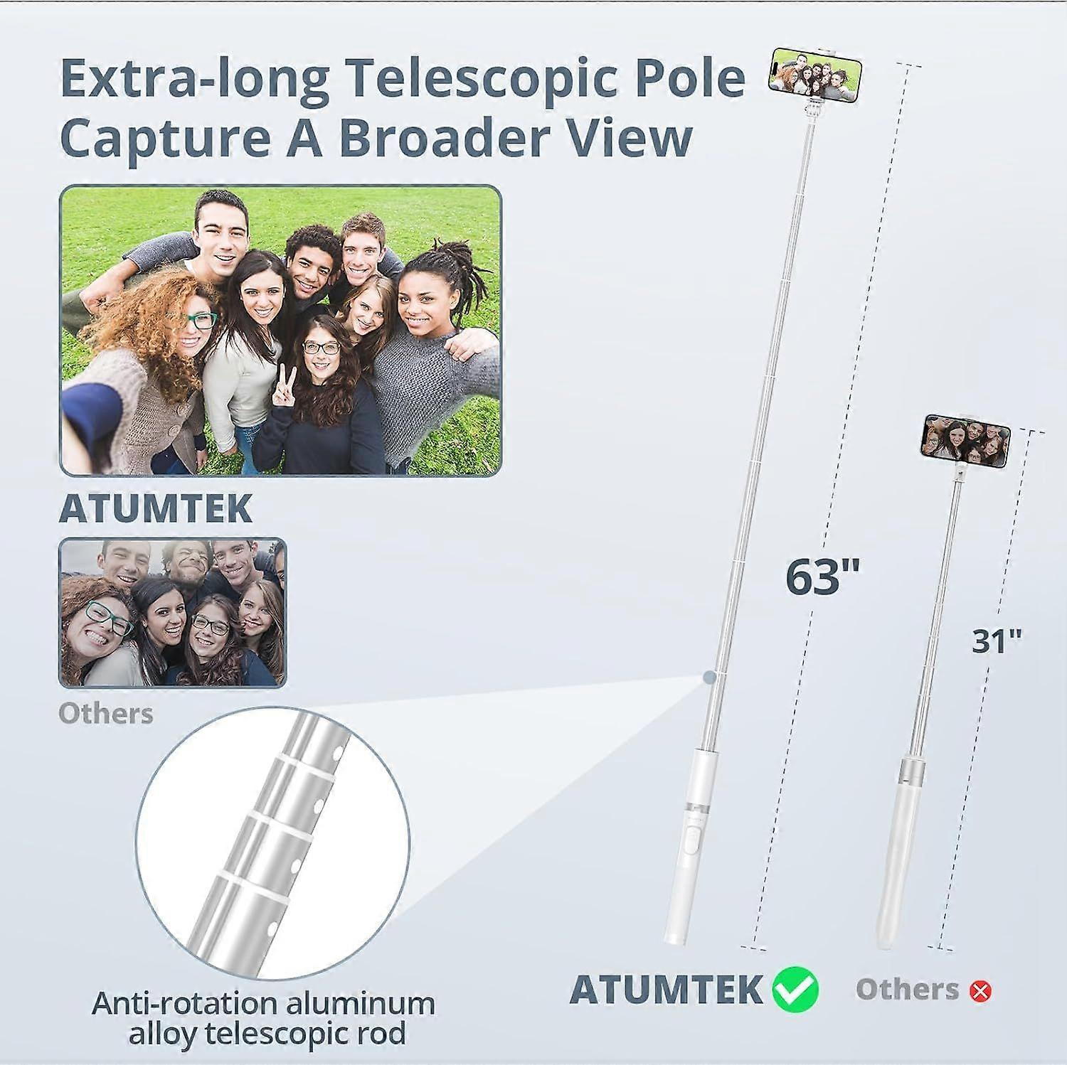 ATUMTEK Selfie Tripod, 161cm Portable Smartphone Tripod with Bluetooth Remote