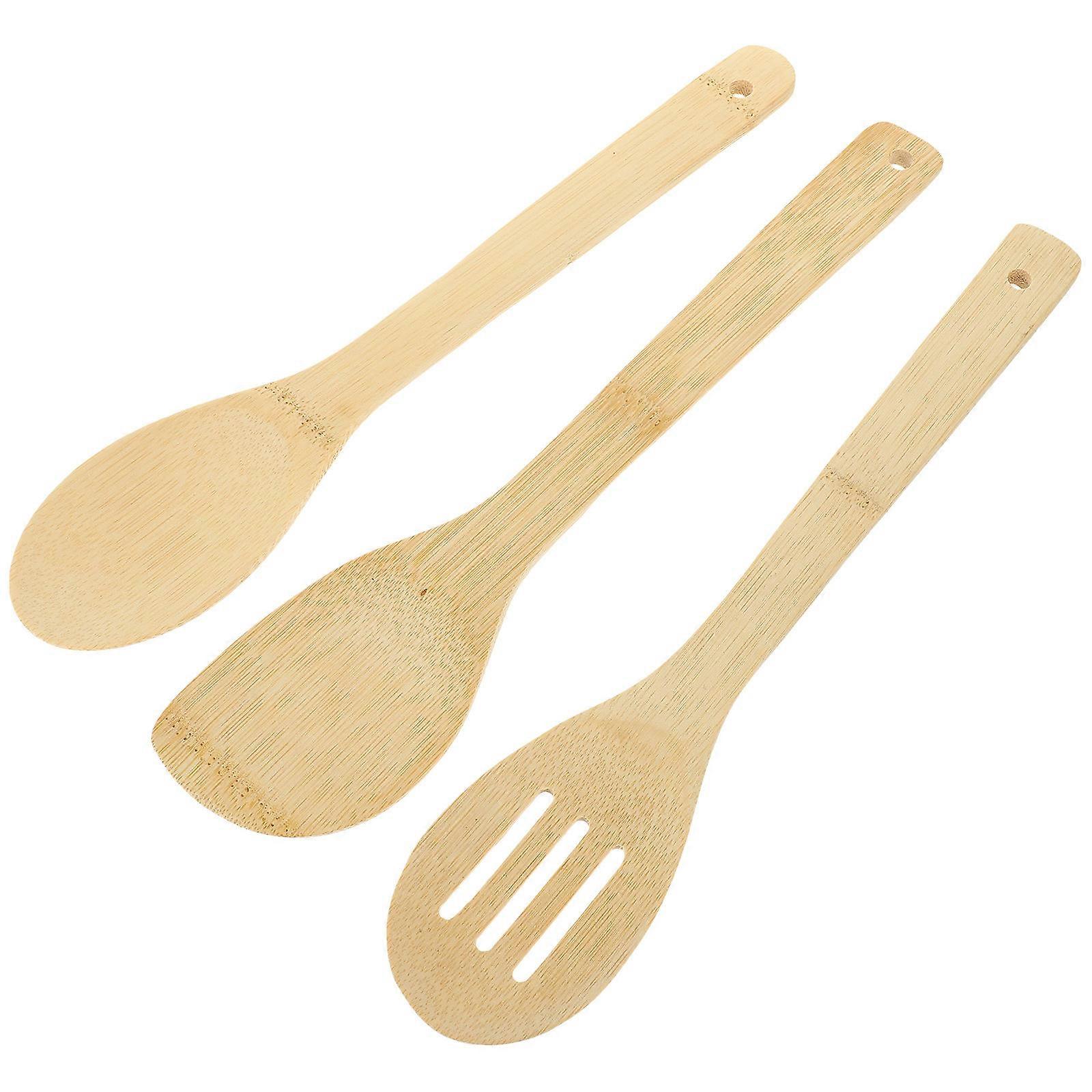 Bamboo Cooking Spatula Ergonomic Long Handle for Kitchen Use Khaki 3pcs