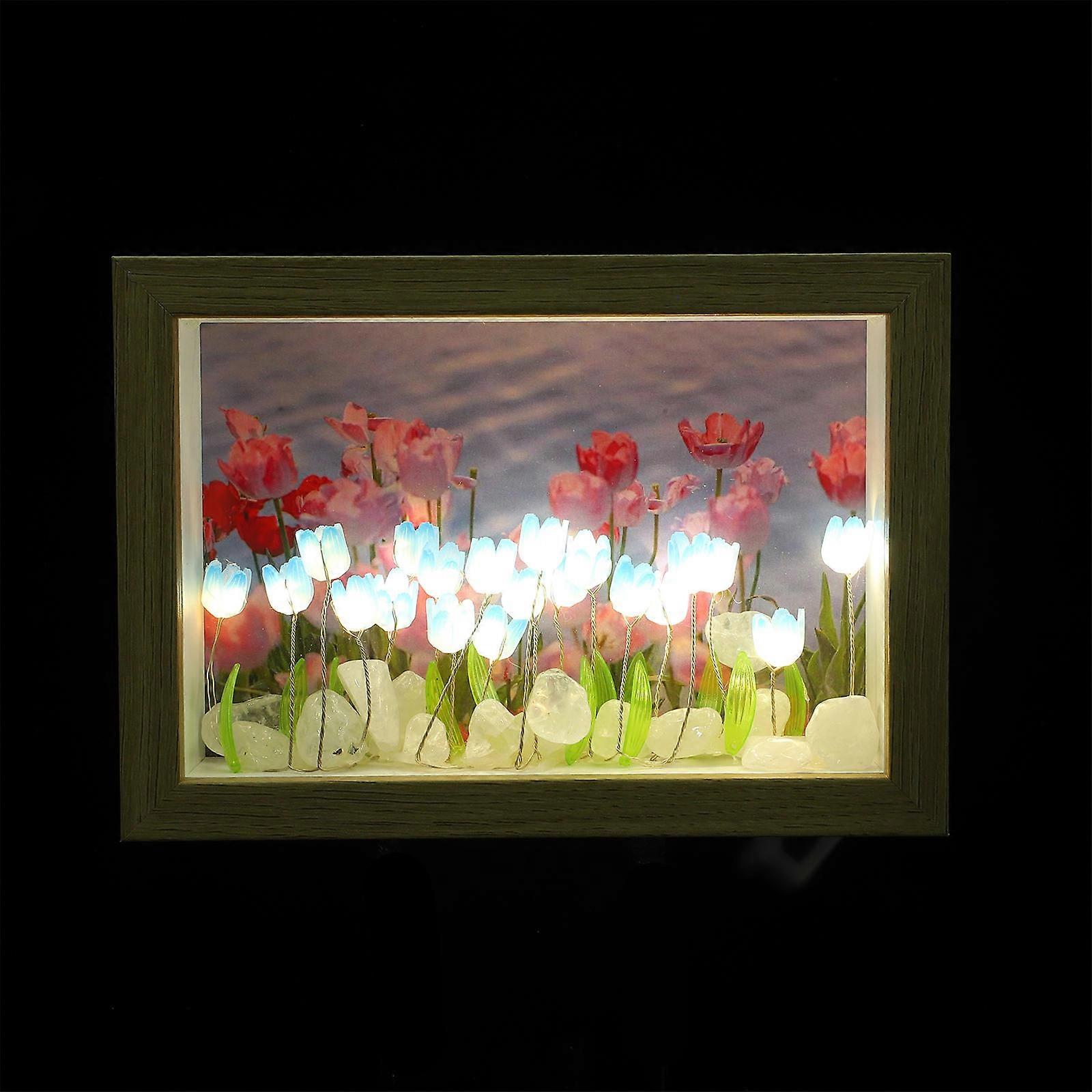 Tulip Shaped Photo Frame Night Light with Assorted Color Bulb for Bedroom Decor 6.3 Inches