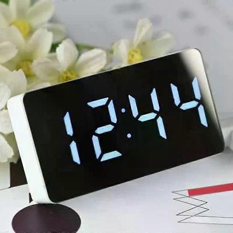 LED Digital Smart Alarm Clock Snooze Clock Wake Up Mute Calendar Dimming Mirror Electronic Table Clocks with USB