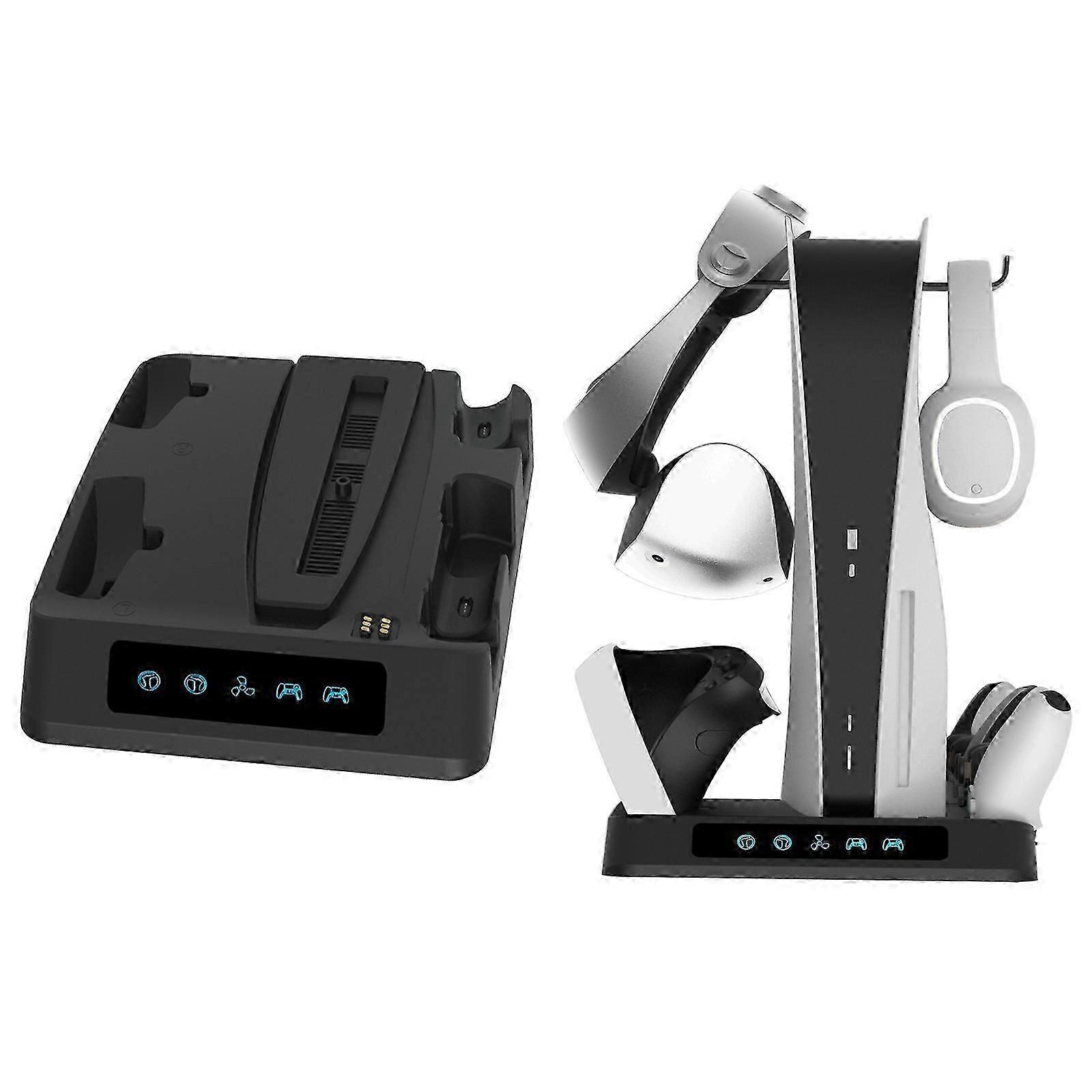 Charging Stand for PS5 and PSVR2 Multi-Functional Vertical Stand with Cooling Fan and Dual Controller Charging Station,Charge,Cool, Showcase Your PS5&