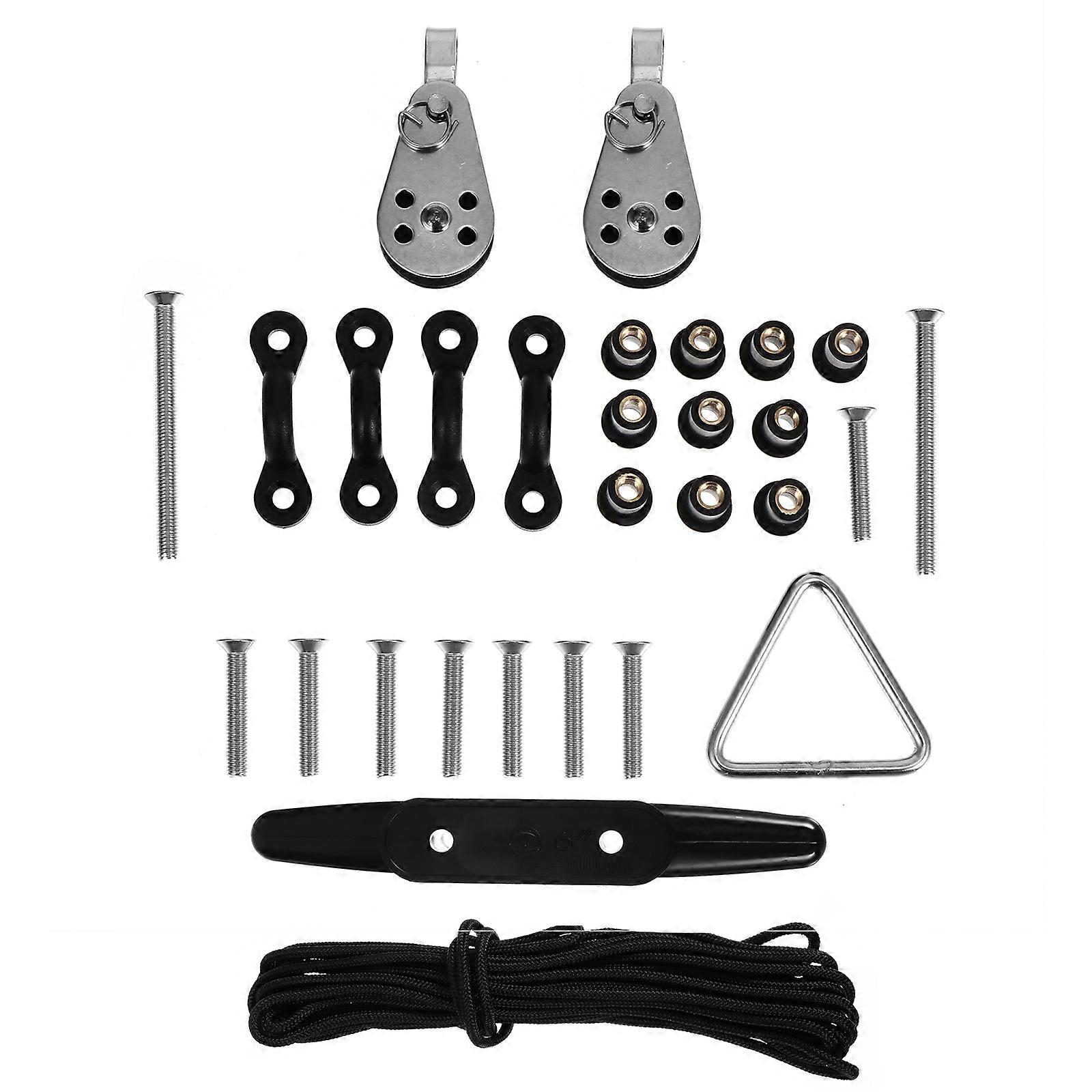 Black Kayak Anchor Trolley with Nylon Rope for Boat Use 1 Set Pulley Block System