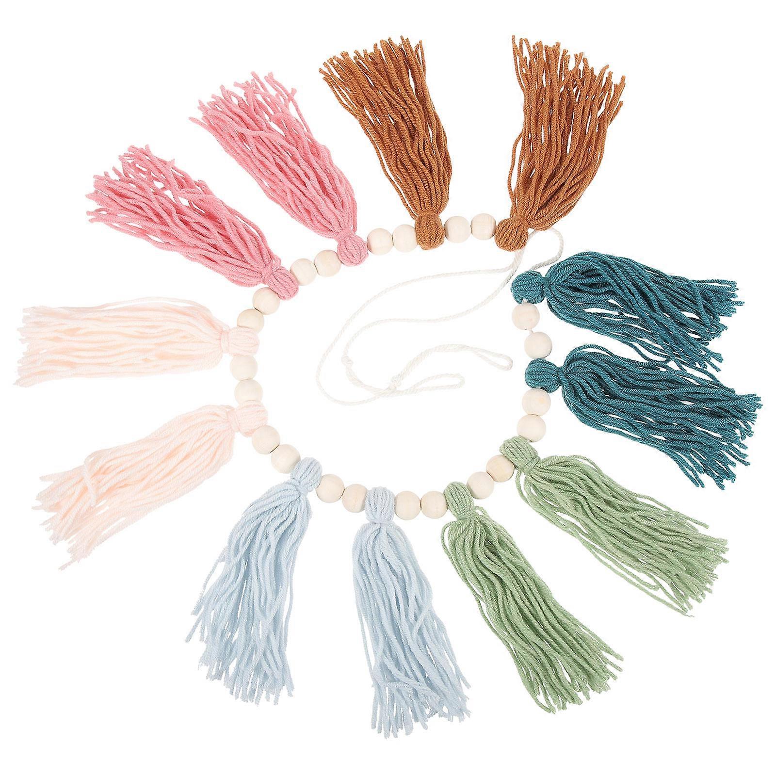 Rustic Farmhouse Beaded Hanging Decor 90X13Cm Tassel Shape Wood Bead String 1Pack