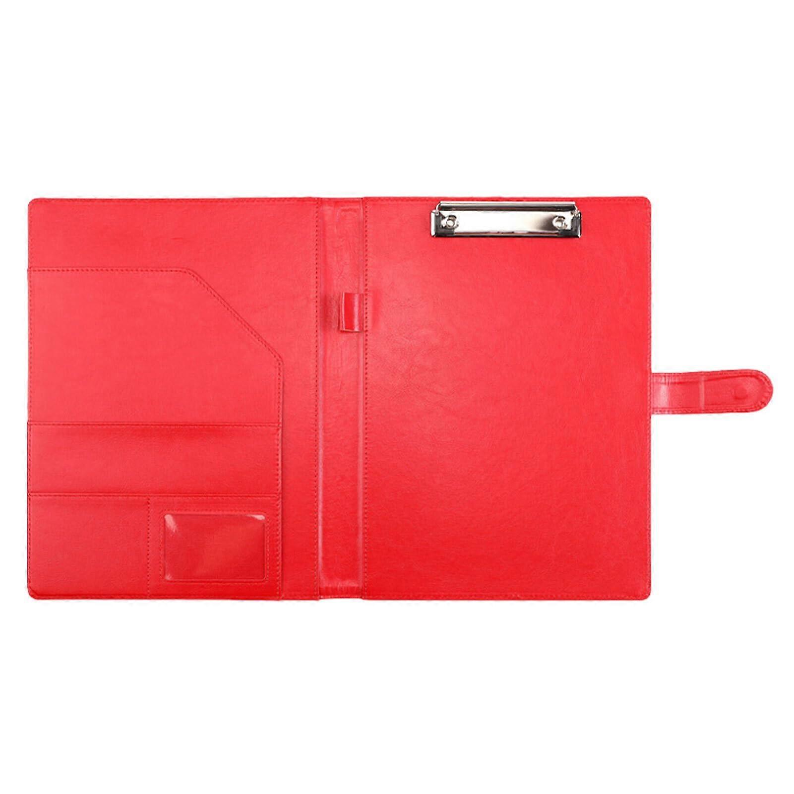 Business multifunction folder, magnetic buckle,  leather, storage with elastic pen holder, document folder, notepad, red