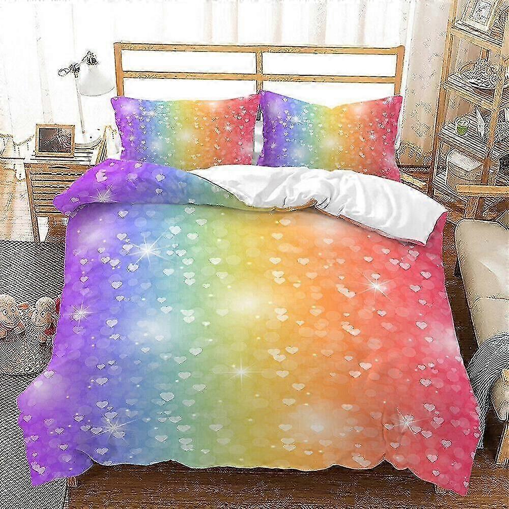 v4604 Lakens Rainbow Gradient Waves Girly Dekbedovertrek Set Home Textiel Beddengoed Lakens IU4604